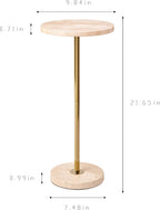 Premium Small Round Natural Marble Pedestal Side Table, End Table, Mini Drink Table with Upgraded Weighted Marble Base, for Livingroom, Bedroom, Bathroom, Balcony, Small Spaces (Beige Travertine)