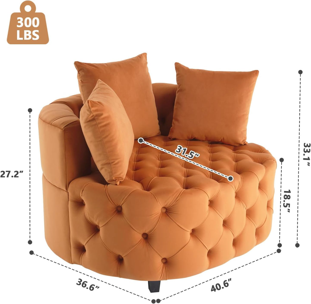 mikibama Round Barrel Accent Chair, Oversized Upholstered Sofa, Velvet High-Resilience Sponge Sofa Chair for Living Room, Bedroom, Apartment