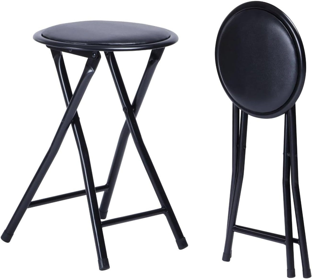 Homy Casa 18-Inch Backless Folding Stools with Soft Seat, Portable Waterproof Faux Leather Stools Foldable Chairs with Sturdy Frame for Indoor and Outdoor Use (Black, Set of 1)