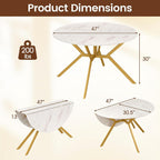 Giantex Folding Dining Table for 4-6 People, 47" Round Drop Leaf Table with Metal Frame, Mid-Century Modern Expandable Kitchen Tables for Small Spaces Dinette Living Room Restaurant (White)
