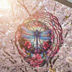 Dragonfly Wind Spinner, 3D Hanging Stainless Steel Garden Spinner, Wind Spinner Hanging for Outdoor & Indoor Décor, Unique Gifts for Yard Garden Decoration or Patio Décor (Dragonfly)