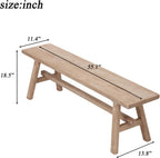 Solid Wood Bench 55 in, Rustic Farmhouse Entryway Bench with Storage, Indoor Shoe Bench, Natural Wood Tone