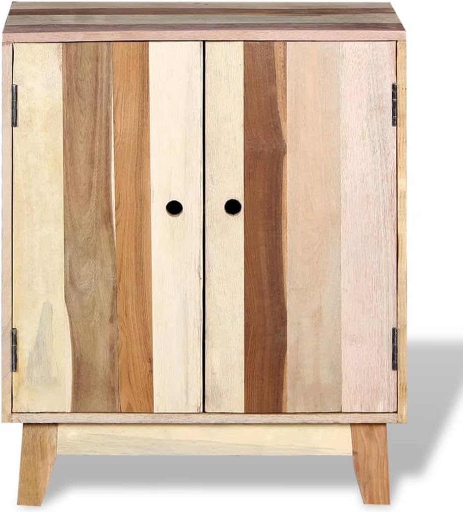 Solid Reclaimed Wood Sideboard, 2-Door Retro Buffet Cabinet, Rustic Accent Storage Credenza for Living Room and Dining Room, 11.8 x 23.6 x 29.9 Inches, Beige