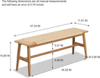 Rattan Wood Bench,100% Solid Oak Dining Bench with Woven Design, Sturdy Mortise Bench for Bench,Entryway,Dining,White/Beige Color (47.24inch Beige Color)