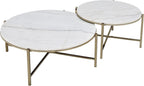 Marble Top & Nickel Finish Nesting Table Set with White | Luxurious 2-piece nesting table set with natural marble tops and nickel finish