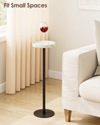 Drink Table, Small Pedestal Side Table, Round Cocktail Table, Circle Accent End Table with Metal Base, for Small Spaces (1, White Marble)
