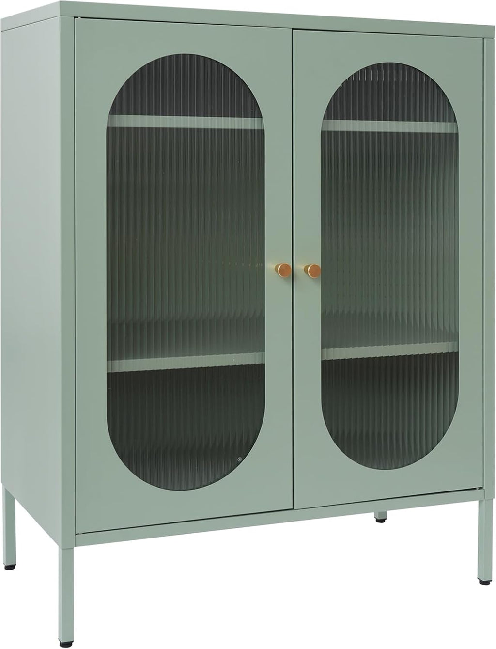Accent Cabinet with Glass Doors – 3 Tier Storage, Modern Coffee Bar Station Pantry Cupboard Accent Cabinet for Kitchen Living Room Bedroom Bathroom, 31.5"x15.8"x40"(Green)