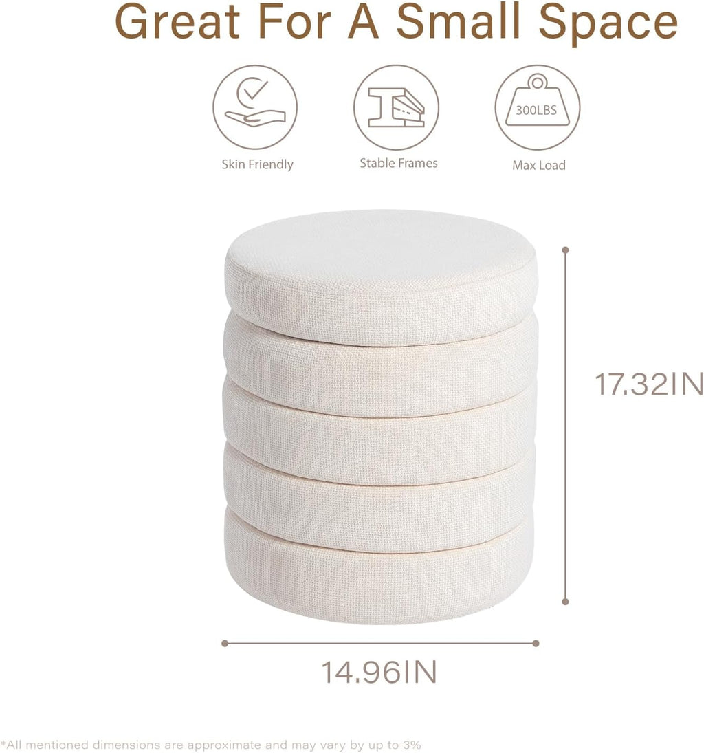 Get Set Style Modern Round Ottoman with Soft Padded Seat, Storage Vanity Chairs for Makeup, Upholstered Footrest Stool Ottoman Foot Stool for Living Room, Bedroom