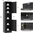 YAUWOH 2-Door Metal Storage Cabinet, Tall Slim Pantry Organizer with 3 Adjustable Shelves (120LBS/Shelf), Anti-Tipping Waterproof Cabinet for Bathroom/Kitchen/Home Office/Small Spaces, (1PC,Black)