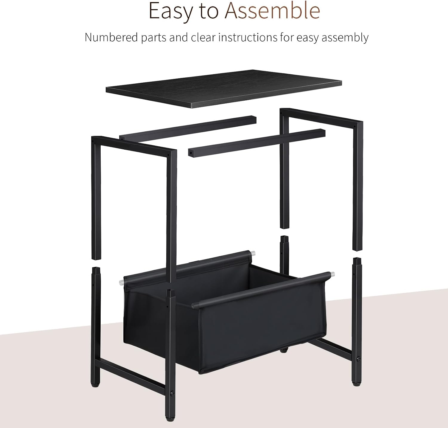 Small End Tables Set of 2, 2 Tier Side Tables with Fabric Storage Basket, Nightstands for Living Room, Bedroom, Office and Small Spaces, Black