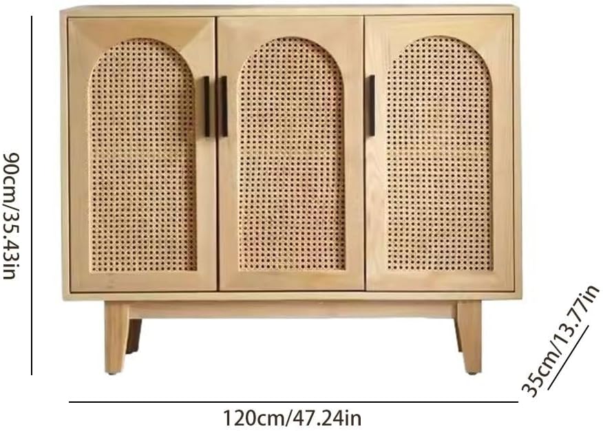 Entryway Cabinet Simple Solid Wood Rattan Dining Sideboard Nordic Home Living Room Kitchen Storage Locker Sideboard Storage Cabinet(M:120CMX35CMX90CM)