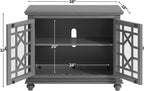 Martin Svensson Home Elegant Small Spaces Accent Cabinet, Gray | Solid Wood, Glass Doors, Vintage Sideboard, Small TV Stand for Living Room or Entryway, Turned Bun Feet, Adjustable Shelf