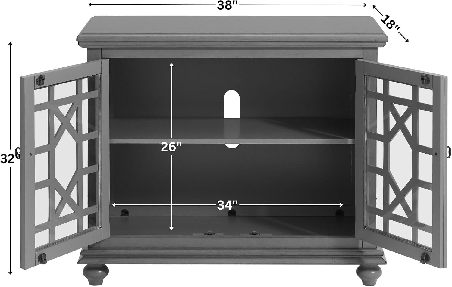 Martin Svensson Home Elegant Small Spaces Accent Cabinet, Gray | Solid Wood, Glass Doors, Vintage Sideboard, Small TV Stand for Living Room or Entryway, Turned Bun Feet, Adjustable Shelf