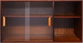 Kitchen Pantry Cabinet, Wall Mount or Countertop Sideboard with Glass Doors, 2 Tiers Rectangular Cupboard Food Pantry Cabinet for Kitchen, Dining Room, or Living Room (Walnut)
