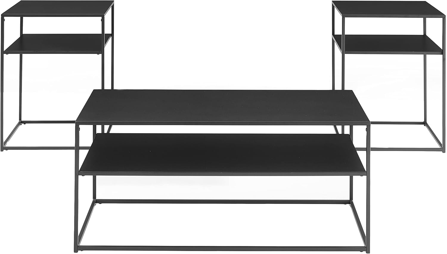 Crosley Furniture Braxton 3-Piece Living Room Table Set with Coffee and Side Tables, Matte Black