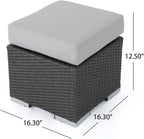 Hassyee PE Rattan Grey Patio Ottoman with Thick Cushions for Poolside, Lawn, Outdoor Square Foot Stool with Iron Frame for Living Room, Garden, Backyard, Classic Footrest
