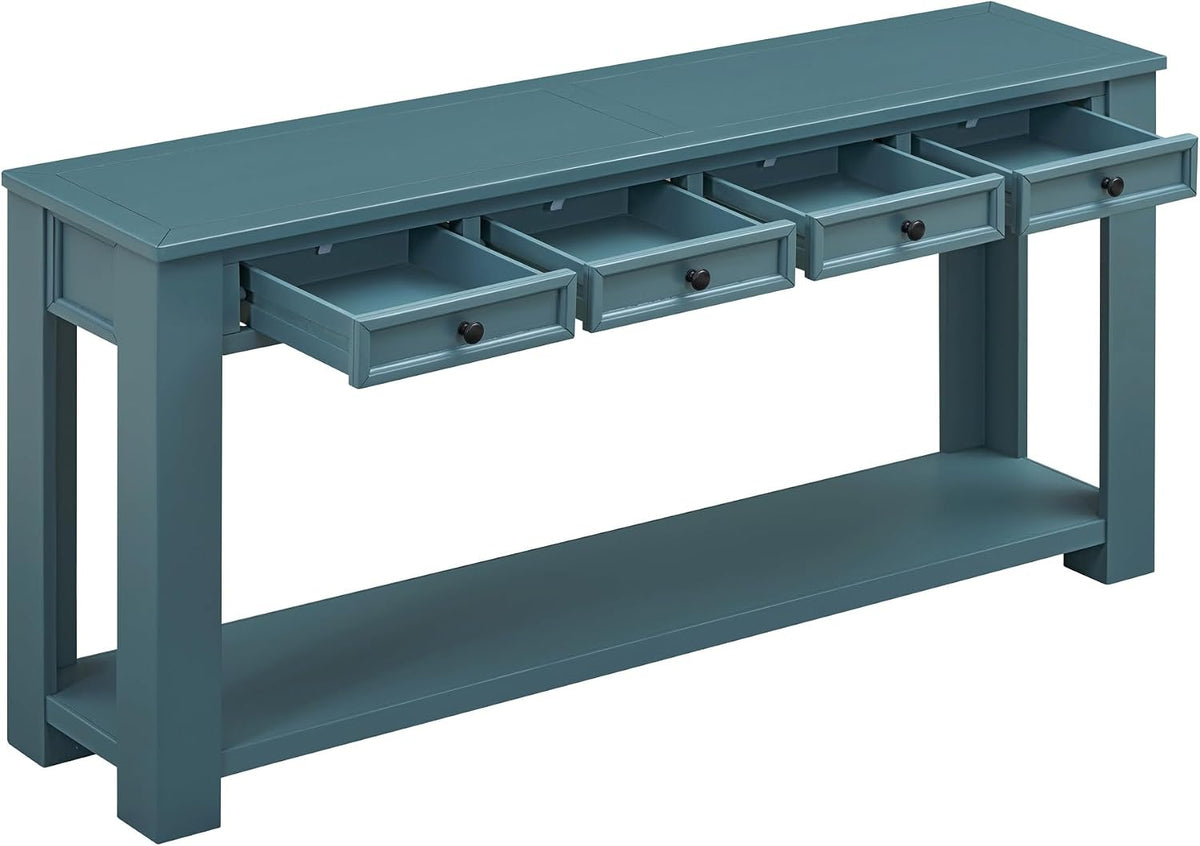 Merax Sofa Table with Storage Drawers and Bottom Shelf, Rustic Console Table with Thickened Legs, Long Entryway Table for Hallway & Living Room, Dark Blue