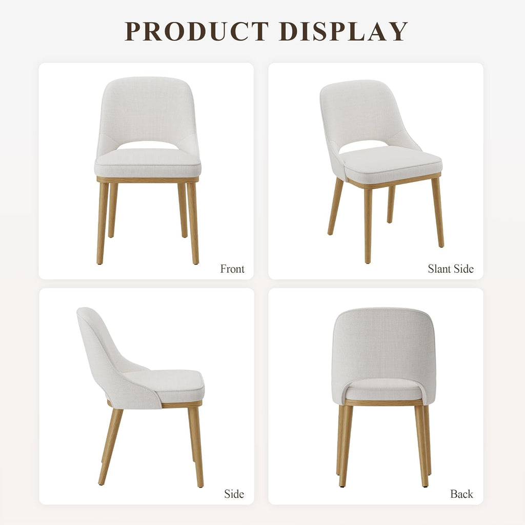 Modern Upholstered Dining Chairs Set of 6, Open Back with Solid Wood Legs, Ergonomic Curved Back Fabric Kitchen Chairs for Dining Room & Kitchen, Living Room Side Chairs, Farmhouse, Beige