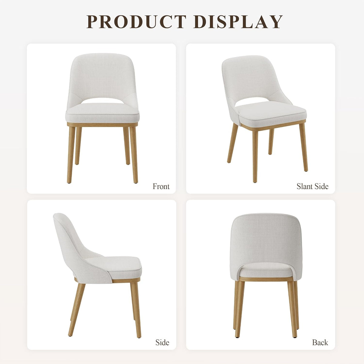 Modern Upholstered Dining Chairs Set of 6, Open Back with Solid Wood Legs, Ergonomic Curved Back Fabric Kitchen Chairs for Dining Room & Kitchen, Living Room Side Chairs, Farmhouse, Beige