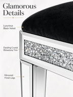 Vanity Stool with Storage, Velvet Upholstered Ottoman with Mirrored Legs, Hidden Storage Compartment, Diamond Trim Glam Makeup Chair & Piano Bench