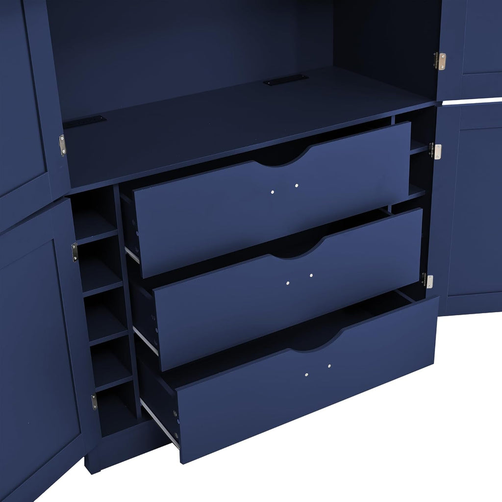 LUMISOL Tall Kitchen Pantry Cabinet with Drawers, 80.1" Freestanding Cupboard Storage Cabinet with Adjustable Shelves and Door Shelves, Kitchen Hutch with 2 Power Outlets for Dining Room, Blue