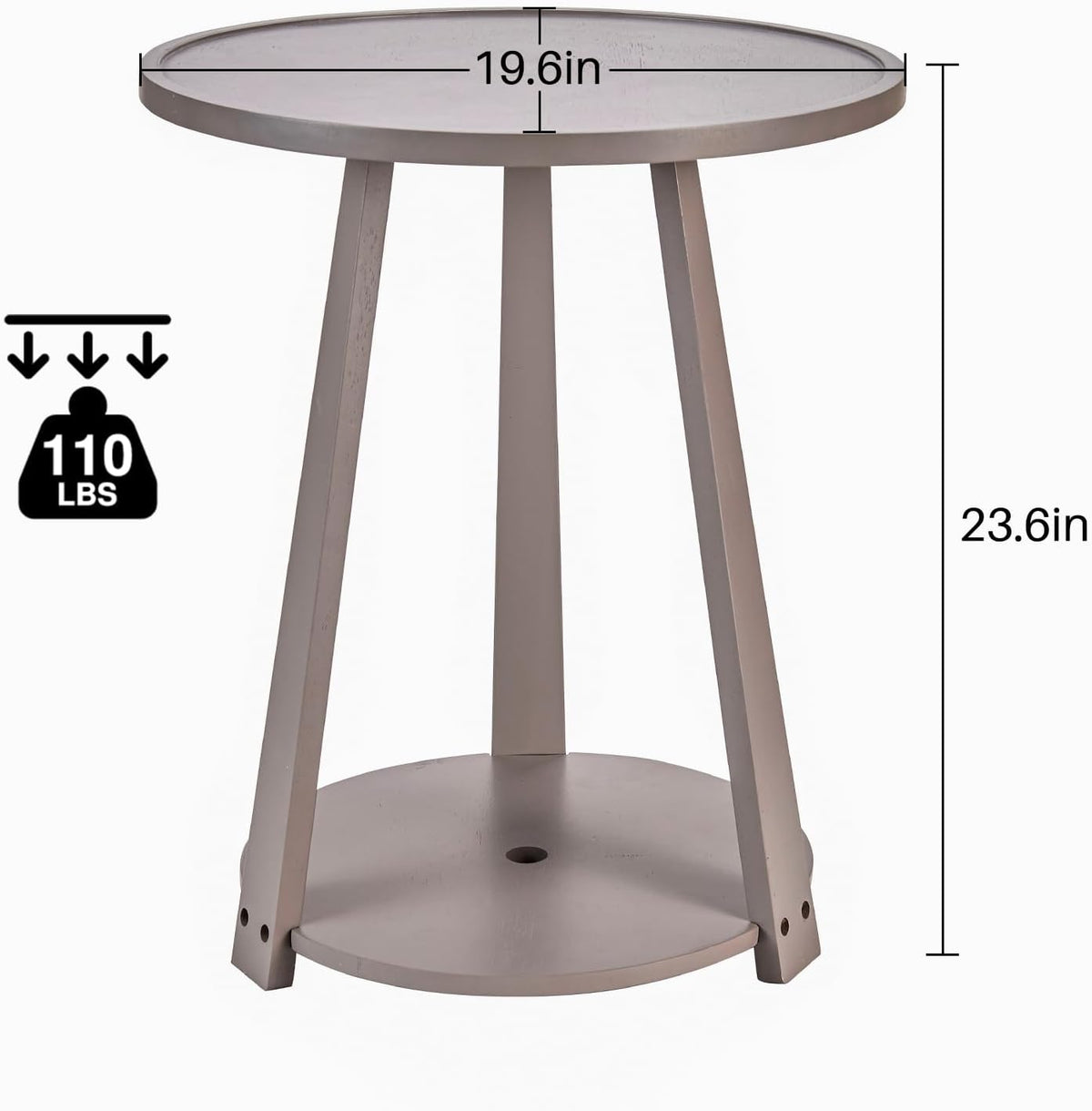Solid Wood Round Side Table - Small Round Grey End Table, Wooden Modern Bedside Tables Living Room Nightstand with Shelf for Couch Sofa Armchair Bedroom, Gray, 19.6 in x 19.6 in x 23.6 in
