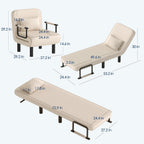 Furniliving 4 in 1 Folding Sofa Bed Chair, Convertible Sleeper Chair Bed with 6-Position Adjustable Backrest, Upholstered Chaise Lounge with Pillow, Accent Chairs for Bedroom, Linen, Beige