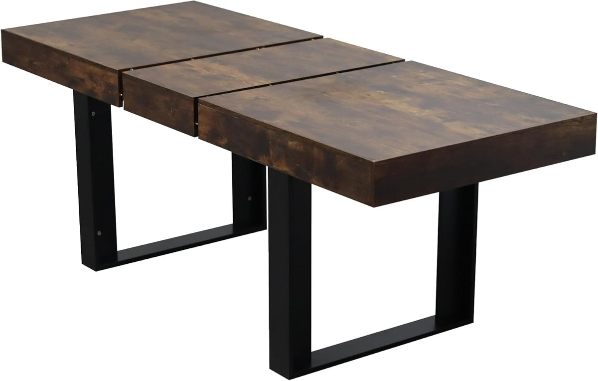 63"-79" Expandable Dining Table Set for 8, Wood Rectangle Dining Table and 8 Black PU Chairs, Sturdy Black Legs,Suitable for Home,Kitchen Dining Room,Easy Assemble and Clean