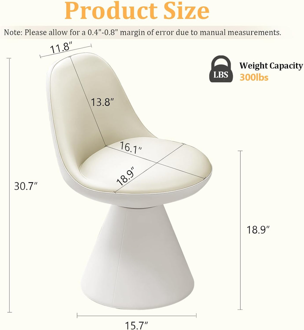 Swivel Vanity Chair, Multifunctional Upholstered Ottoman Foot Stool Leather with Mid Back for Makeup, Modern Vanity Stool for Vanity Bedroom Living Room, Dining Room