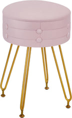 VECELO Round Velvet Vanity Stool with Storage, Faux Fur Padded Makeup Chair with 4 Metal Legs for Bedroom, Pink