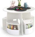 HONEY JOY White Kids Table and Chair Set, Children Activity Play Table with 4 Storage Stools for Art Craft, Nesting Design Toddler Table and Chair Set for Playroom, Daycare, Gift for Boys Girls
