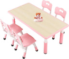 FUNLIO Kids Table and 4 Chairs Set and Adjustable Kids Chair (2pcs)，Easy to Wipe Arts & Crafts Table, for Classrooms/Daycares/Homes, CPC & CE Approved (5-Piece Set) - Pink