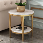 Bedside/Sofa Side Table: Stainless Steel & Marble Two-Tier Small Round Table – Suitable for Living Room Sofas and Corners