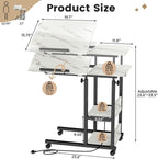 Hadulcet Adjustable C Table with Charging Station, Tiltable Desk C Shaped End Table for Couch, Over Bed Table with Wheels Adjustable Height, Hospital Table Laptop Stand Drawing Desk, Marble White