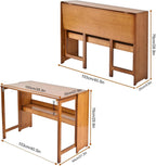 41'' Bamboo Folding Desk with Bookshelf, Space-Saving Foldable Computer Desk, Mid Century Modern Style Foldable Study Table for Home, Office, Bedroom, Small Spaces, Brown