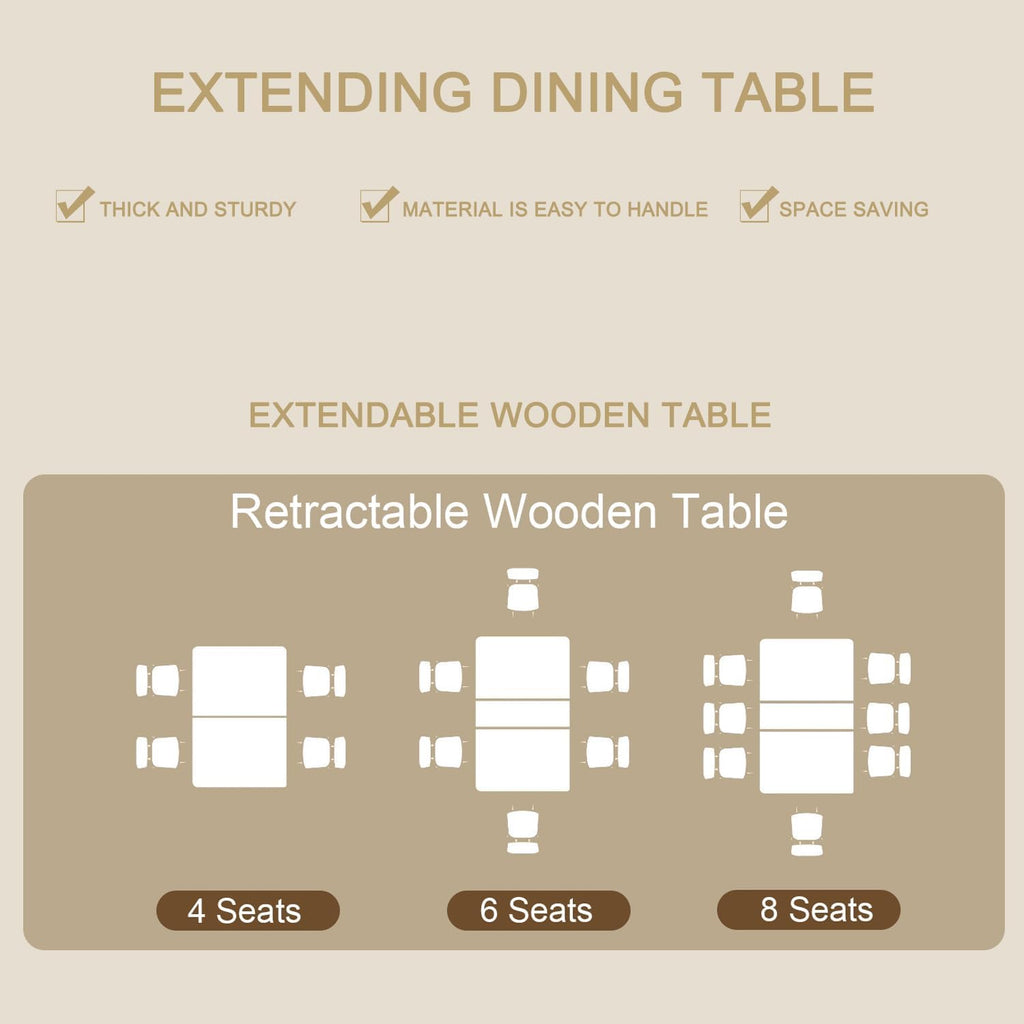 HomVent 5 Piece Extendable Dining Table Set for 4 with Chairs, 63"-78.7" 4 Person Dining Room Table Sets for 4-10 People, Wood Rectangle Farmhouse Expandable Kitchen Table Chairs Set of 4, Dinner Set