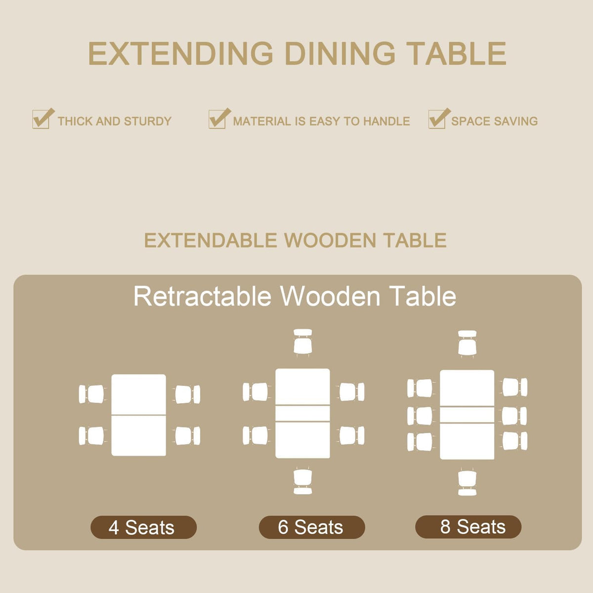 HomVent 5 Piece Extendable Dining Table Set for 4 with Chairs, 63"-78.7" 4 Person Dining Room Table Sets for 4-10 People, Wood Rectangle Farmhouse Expandable Kitchen Table Chairs Set of 4, Dinner Set