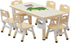 Jojoka Natural Wood Kids Table & 6 Chairs Set – with Storage Box | for ages 2-10, Built-in storage box, Graffiti desktop for creative play, Non-slip legs for safety.