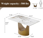 55" Modern Dining Table for 4-6, White Rectangle Dining Table, Sintered Stone Dining Tabletop with U-Shape Carbon Steel Pedestal (Table Only)