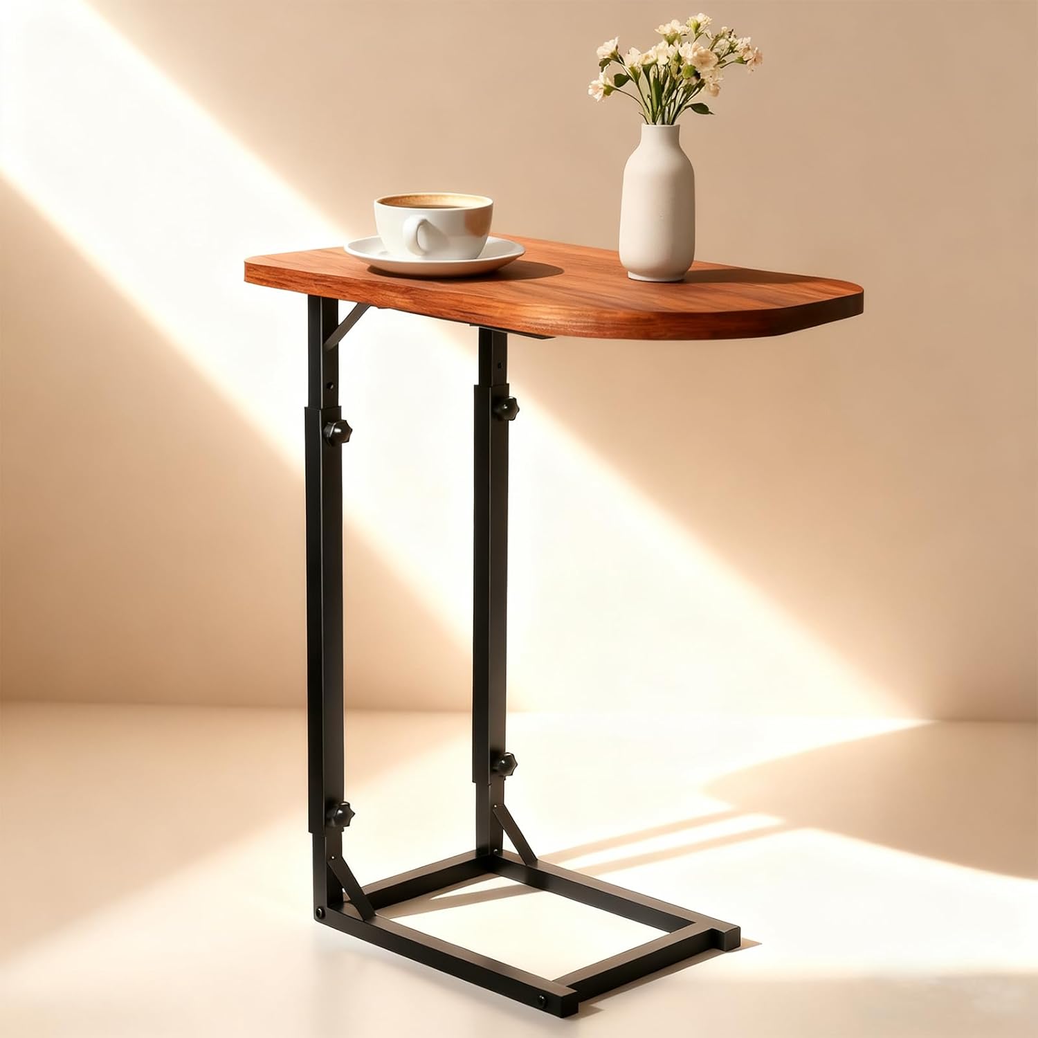 Adjustable Side Table, C Shaped End Table for Couch, Bedside Table TV Tray Small Coffee Table, Narrow Side Tables for Living Room, Bedroom, Bathroom, Small Table for Sofa, Bed, Couch