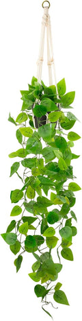 Fake Pothos in Rope - Hanging Pot, Artificial Pothos Plants for Home Decor Indoor Macrame Plant Hanger with Faux Vine Hanging Planter Greenery for Bedroom Bathroom Kitchen Office Decor