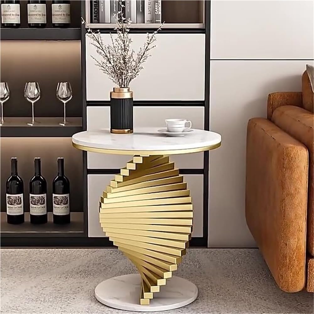 Round Marble Table Coffee Table, Luxury Living Room Side Table, Modern Bedroom Decoration Table, Suitable for Living Room, Bedroom, Study Room(White,19.7x21.7in)