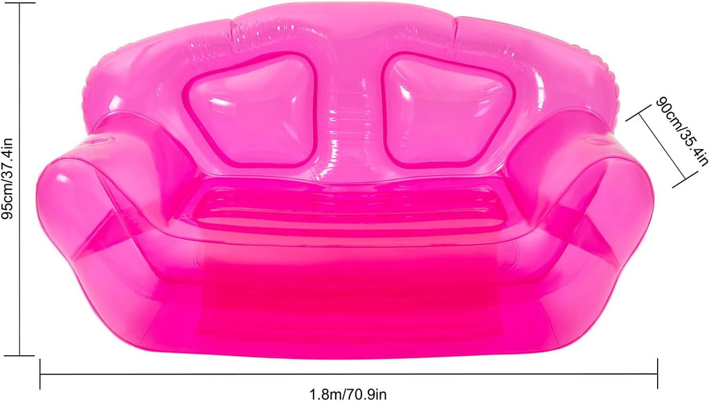 Portable Transparent Inflatable Sofa, Double Person Air Couch, PVC Blow Up Chair for Indoor Outdoor, Camping, Beach, Patio, Yard, 440lbs Capacity