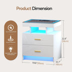 LED Nightstand Set 2 with Charging Station,Motion Senor,White | Night Stand with 2 Drawers,Glass Top Smart BedSide Table,Modern End Table Side for Bedroom,Living Room,Office