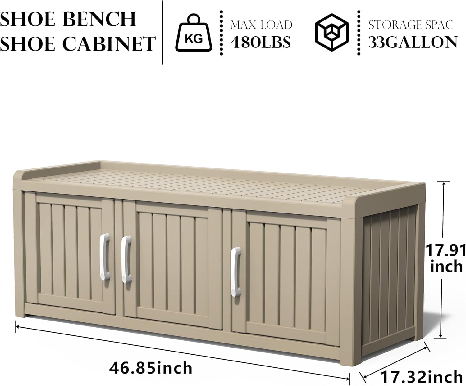 EasyUp Outdoor Shoes Storage Bench, Waterproof Resin Shoe Cabinet, Shoe Bench Entryway,2-Tier Hallway Shoes Rack with Adjustable Shelves for Entryway, Living Room, Bedroom(Grey,3 Door)