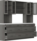 Timechee 82.7" Tall Kitchen Pantry Storage Cabinet, Large Free Standing Food Storage Hutch with Doors and Shelves, Modern Cupboard Coffee Bar with Drawers for Dining Room, Gray
