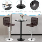COSTWAY 3-Piece Bar Table Set, Counter Height Table Set with 2 Bar Stools | Round Cocktail Table and PU Leather Adjustable Swivel Chairs, for Kitchen, Office, Brown