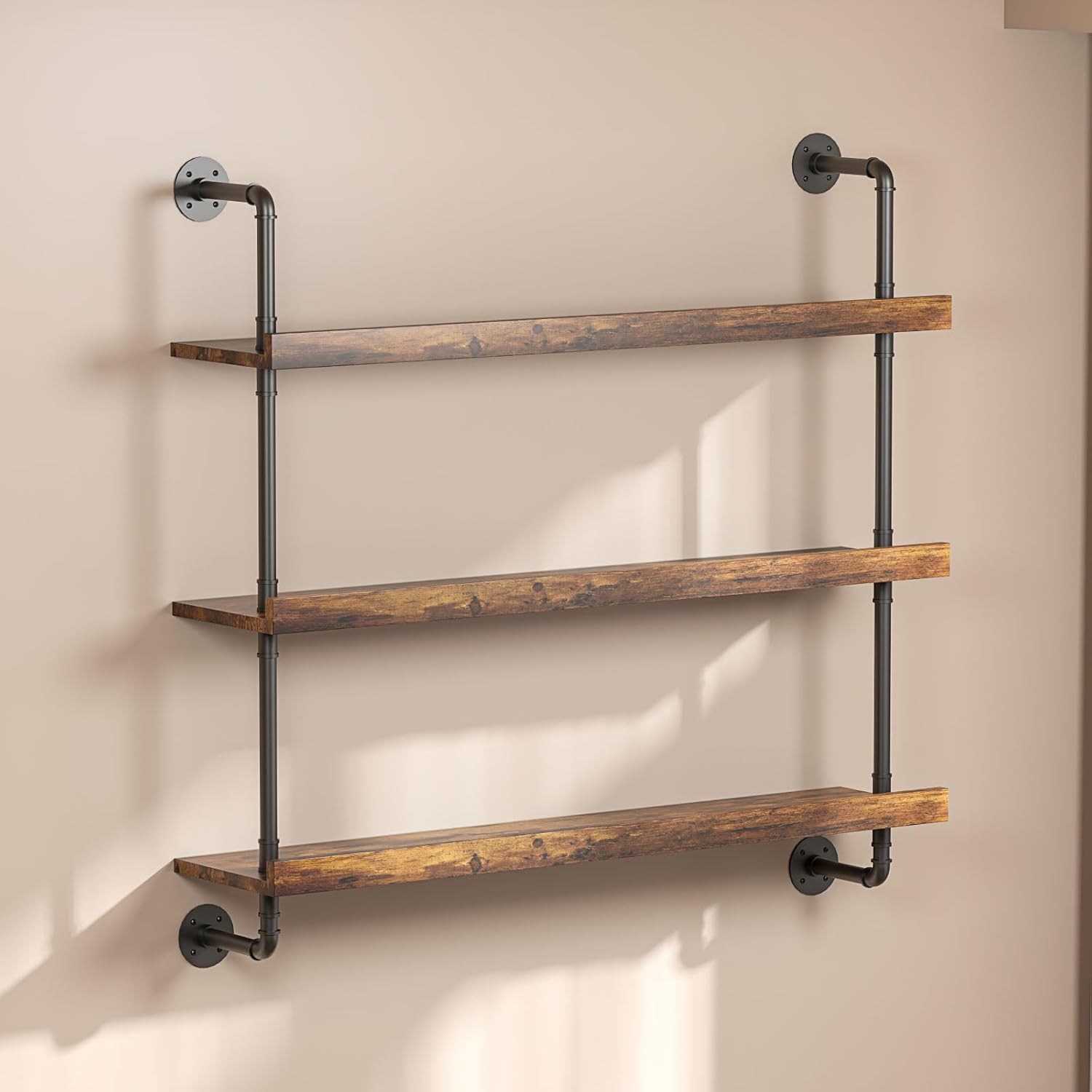 3-Tier Wall Mounted Wine Rack with LED | Liquor Bottles Floating Shelves Display Storage Organizer for Home Bar Dining Room Kitchen ,31.5"W x 47.2"H