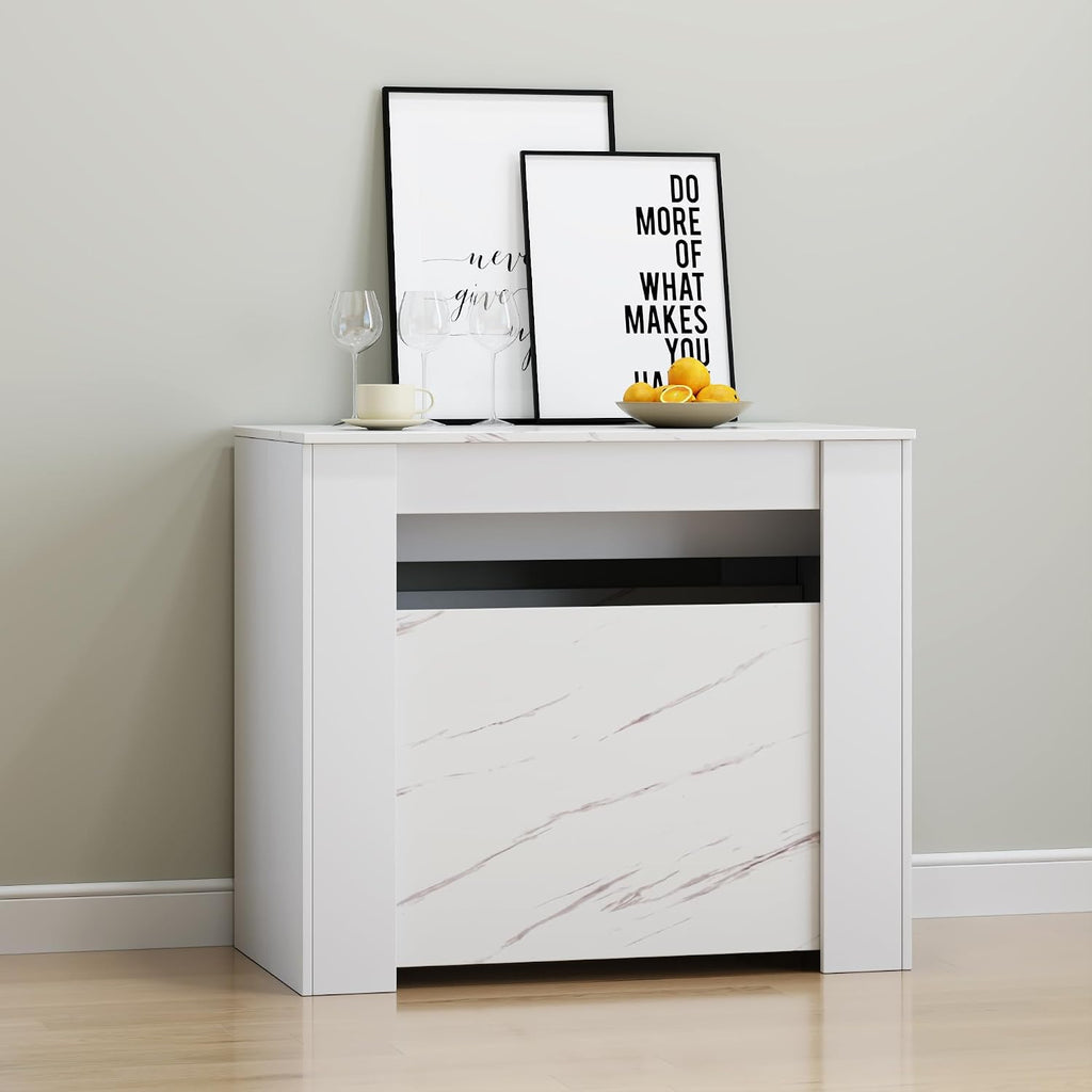 Extendable Dining Table, Transformer Console Table for 1-12 People, Folding Space Saving Dining Room Table for Homes, Apartments, Marble White
