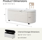 45.5" Storage Teddy Ottoman Bench Upholstered Fabric Bench Hidden Storage Chest with Slow-Close Safety Hinge for Bedroom, Living Room, Entryway, White